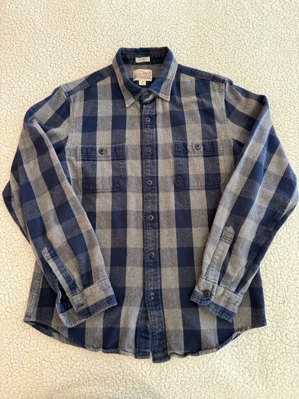 J. Crew Navy and Gray Buffalo Check Button-Down Shirt